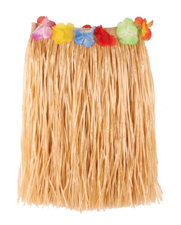 Raffia jupe naturel + fleurs 40 cm