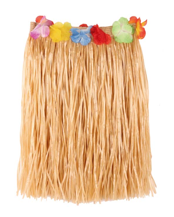 Raffia jupe naturel + fleurs 60 cm