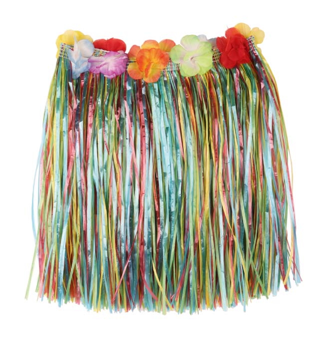 Raffia jupe naturel multicolors + fleurs 40 cm